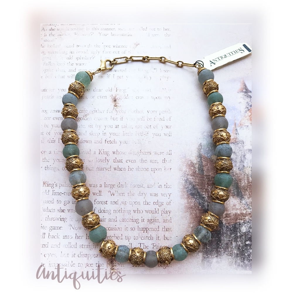 Antiquities Goldtone 16" Adj Glass Beaded Necklace